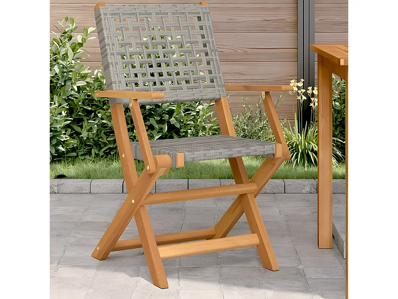 Lot de 2 Chaises de jardin gris bois massif d'acacia et rotin FR34925