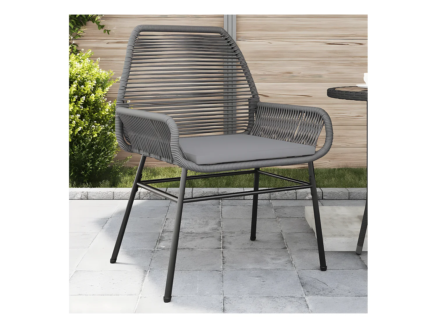 Cadeiras de jardim 2 pcs c/ almofadões vime PE cinzento PT264659