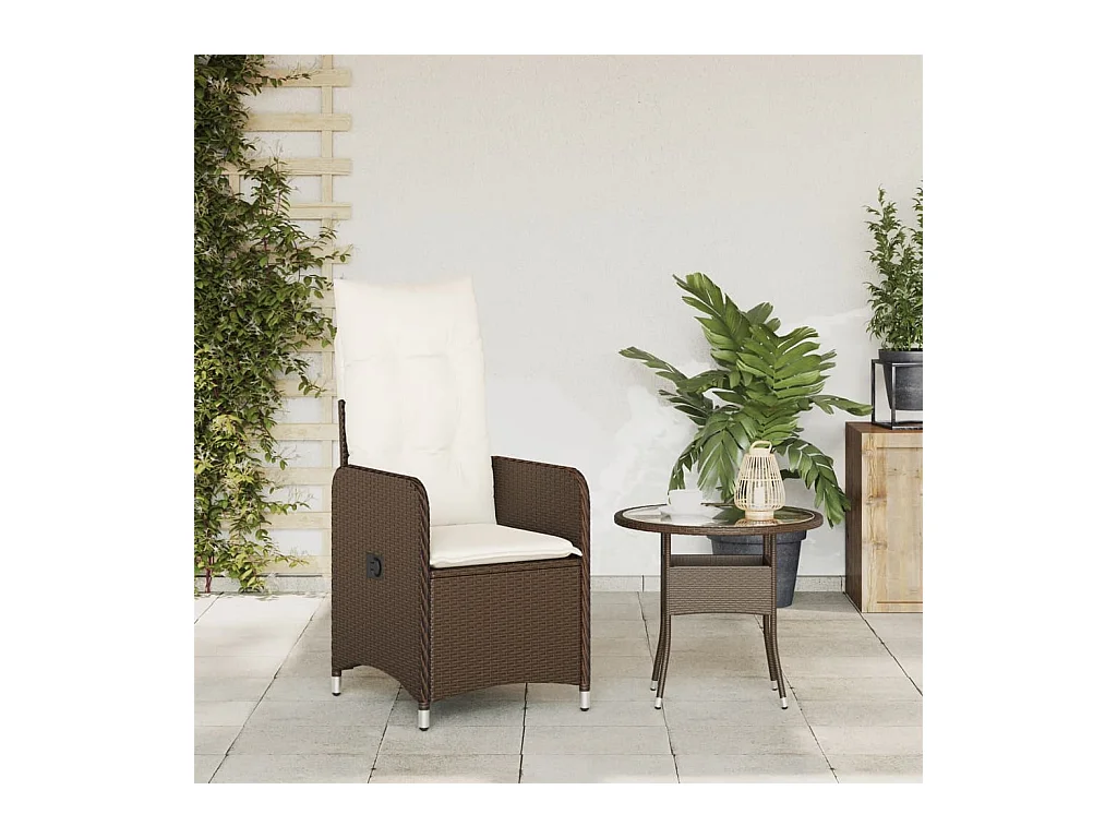 Chaise inclinable de jardin avec coussins marron résine tressée FR95590