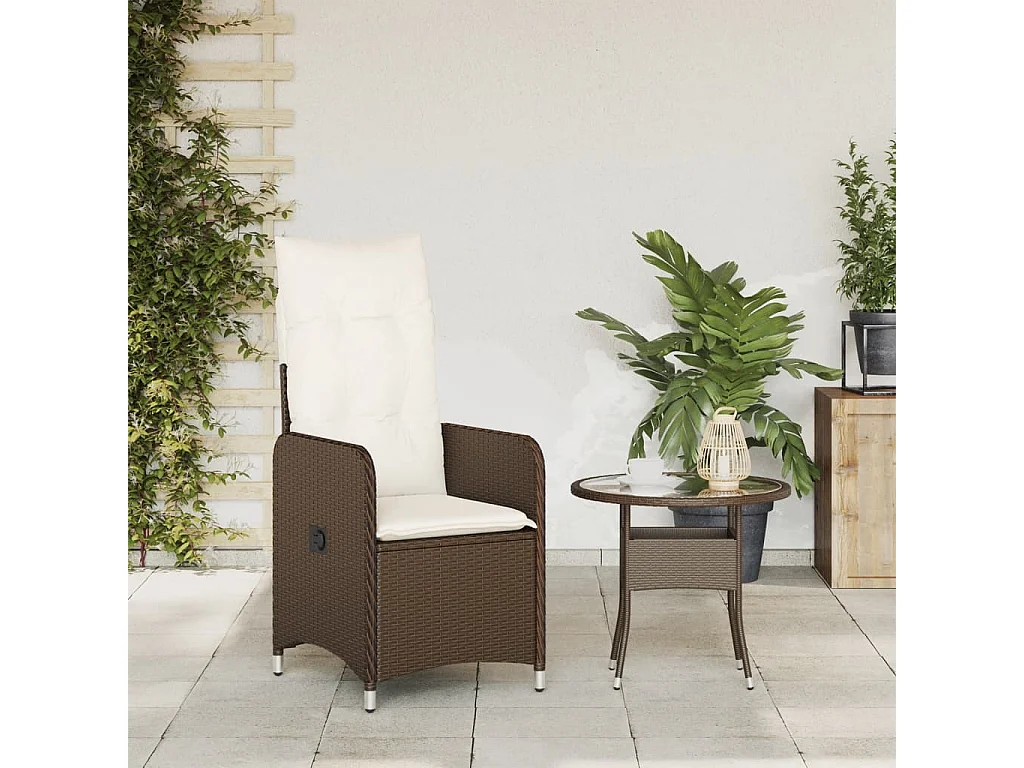 Chaise inclinable de jardin avec coussins marron résine tressée FR95590