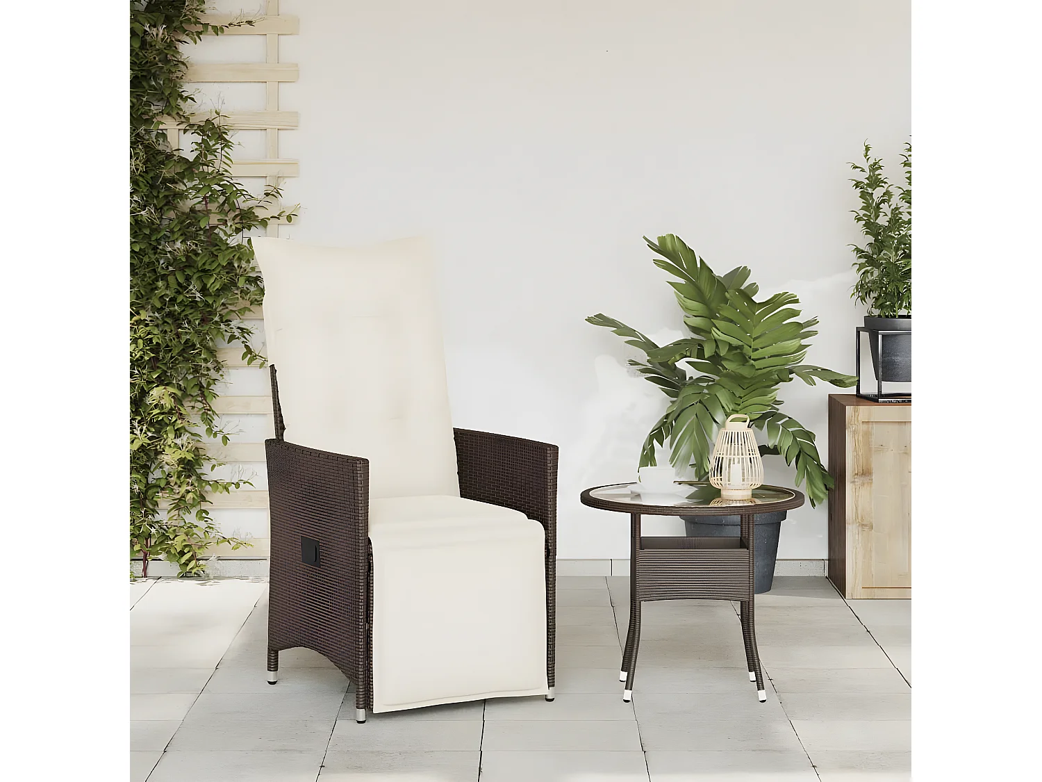 Chaise inclinable de jardin avec coussins marron résine tressée FR70741