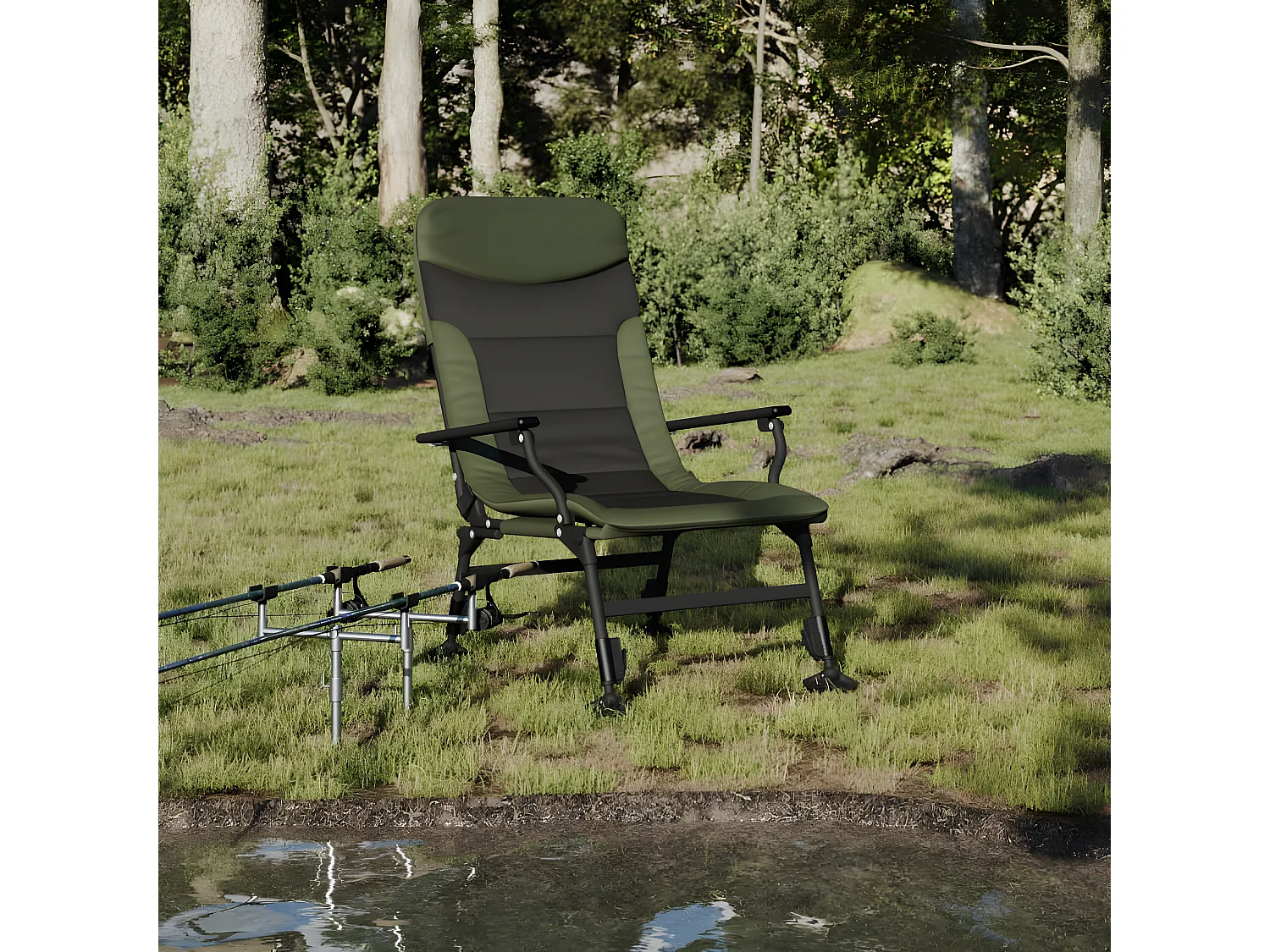 Silla de pesca con reposabrazos plegable verde ES150129