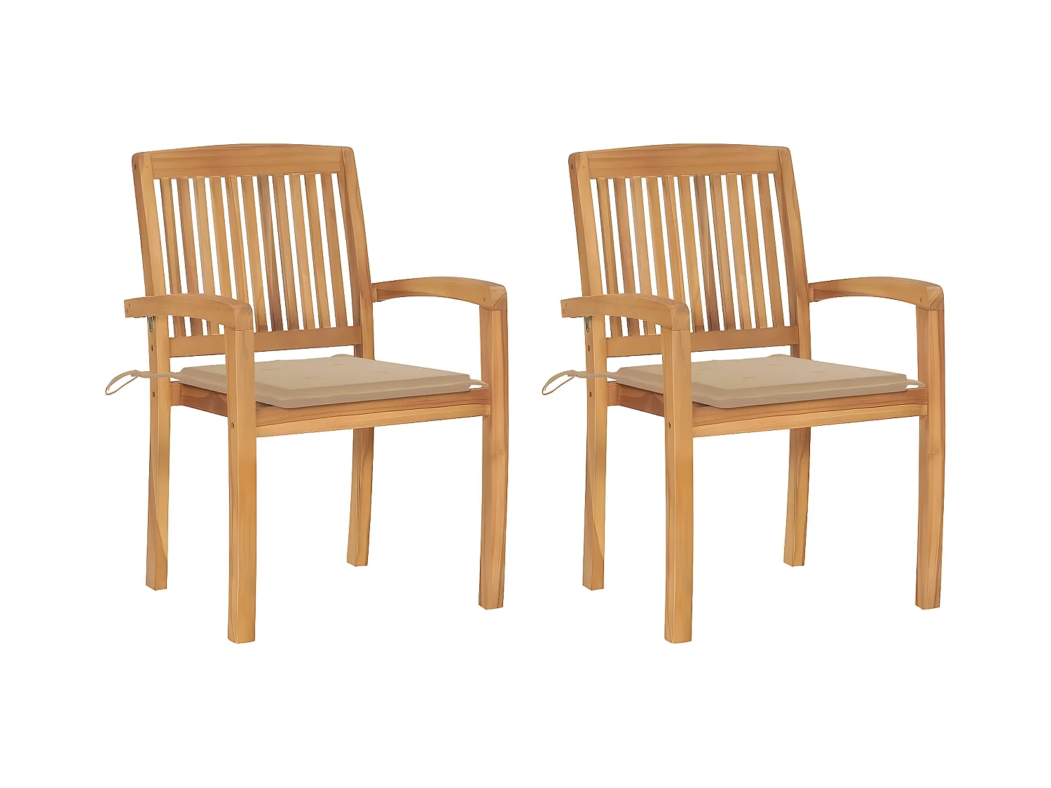 Lot de 2 Chaises de jardin avec coussins beige Bois de teck massif FR87331
