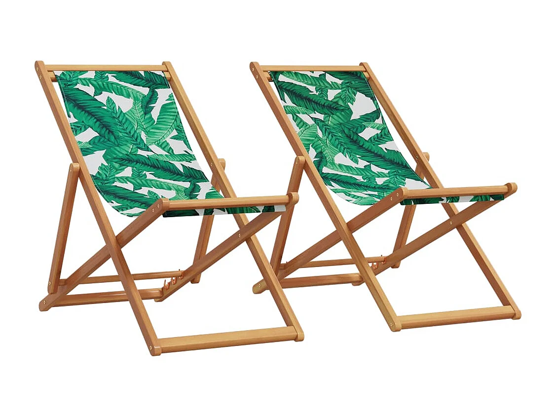 Lot de 2 Chaises de plage pliantes tissu et bois massif FR26906