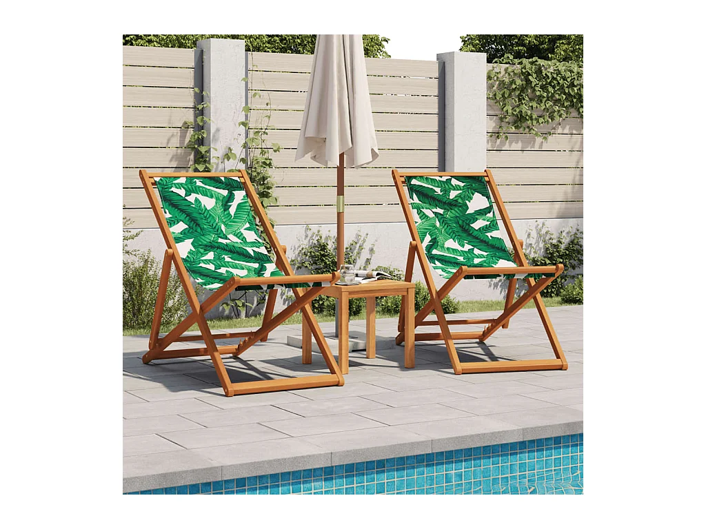 Lot de 2 Chaises de plage pliantes tissu et bois massif FR26906