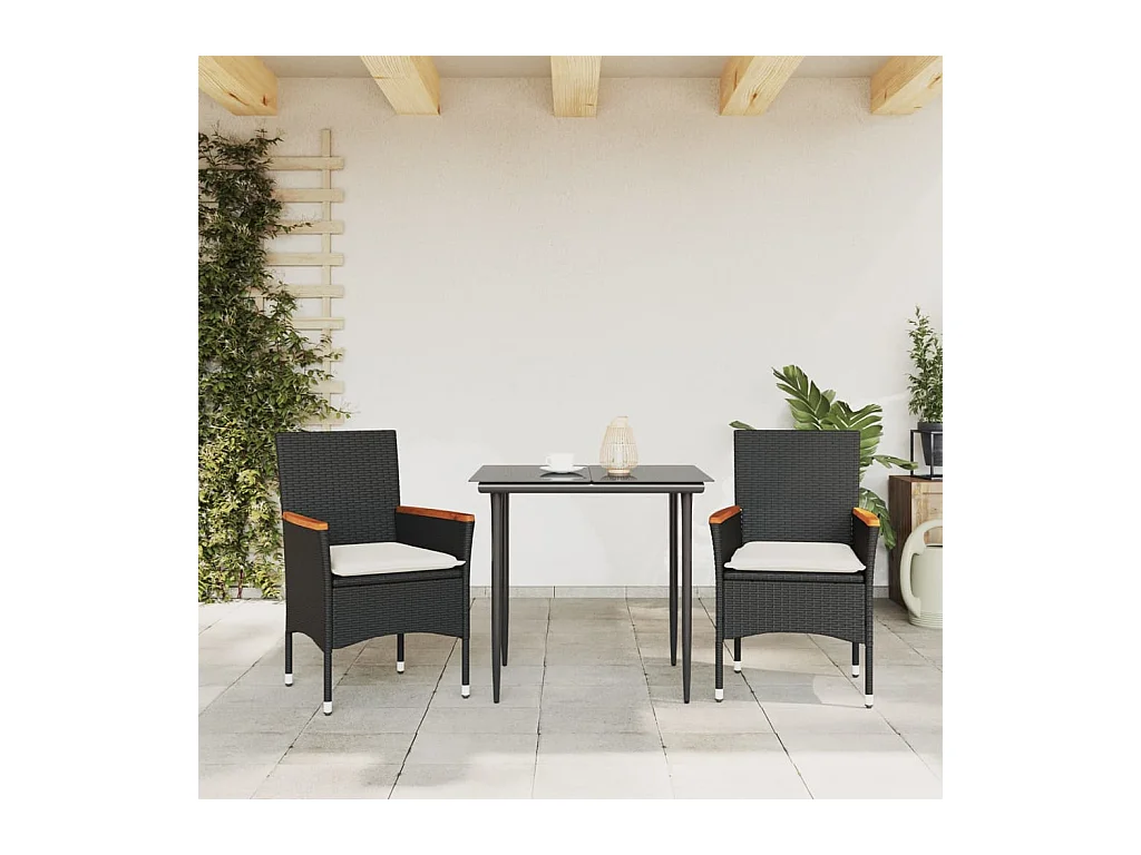 Lot de 2 Chaises de jardin avec coussins noir résine tressée FR91651