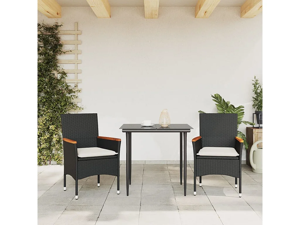 Tuinstoelen 2 st met kussens poly rattan zwart BE522951