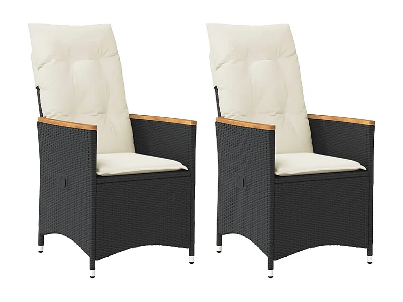 Tuinstoelen 2 st verstelbaar met kussens poly rattan zwart BE443537