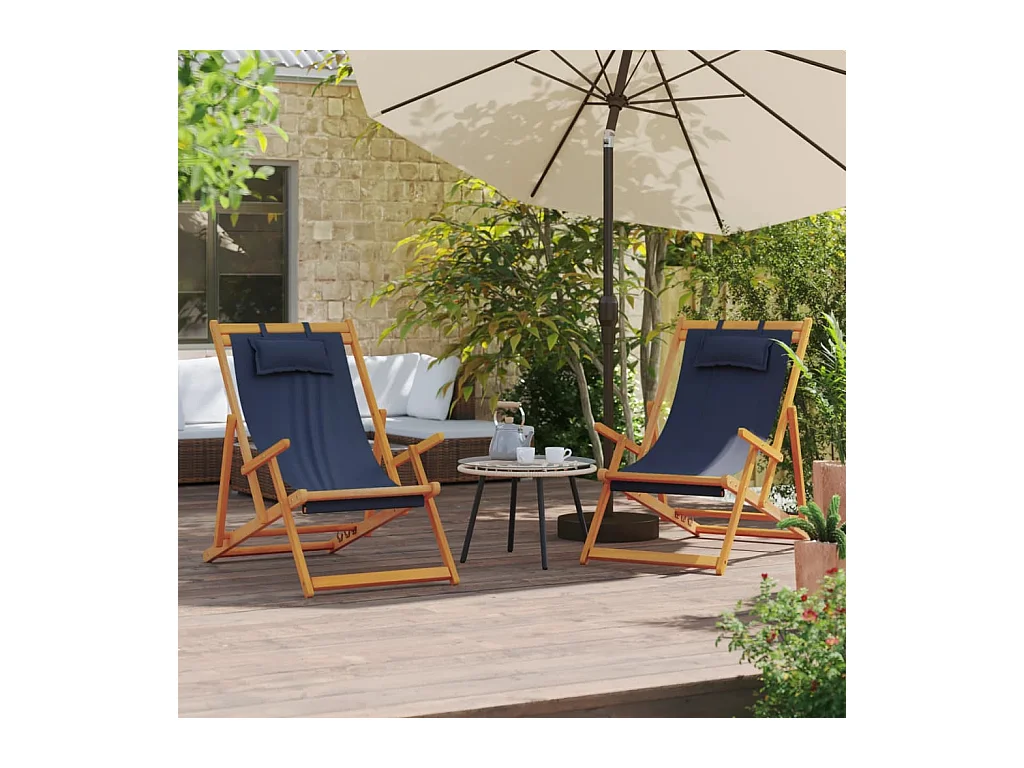 Lot de 2 Chaises de plage pliables bleu tissu FR58034