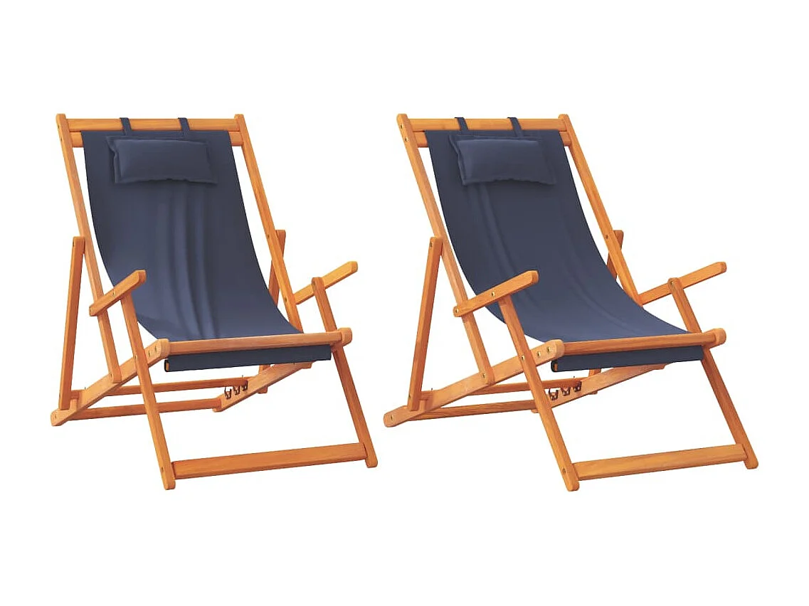 Lot de 2 Chaises de plage pliables bleu tissu FR58034
