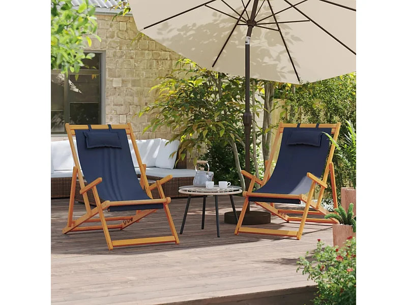 Lot de 2 Chaises de plage pliables bleu tissu FR58034