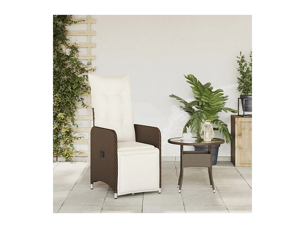 Chaise inclinable de jardin avec coussins marron résine tressée FR17510