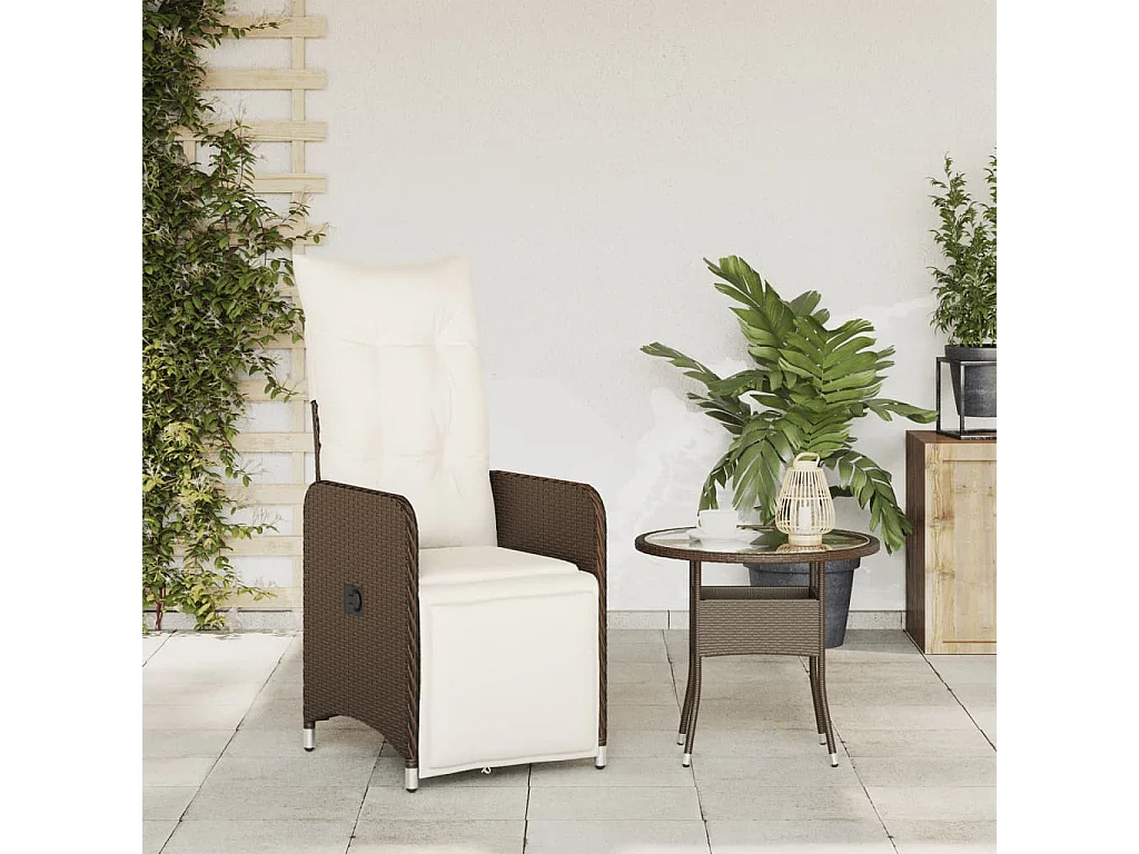 Chaise inclinable de jardin avec coussins marron résine tressée FR17510
