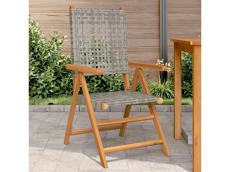 Juego de 2 Sillas de jardín madera maciza de acacia ratán PE gris ES699000