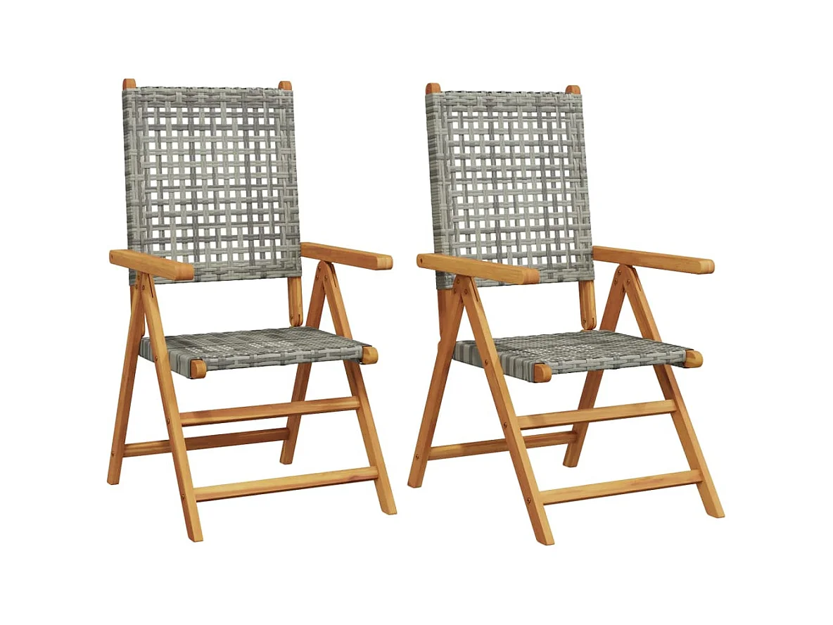 Lot de 2 Chaises de jardin gris bois massif d'acacia et rotin FR68783