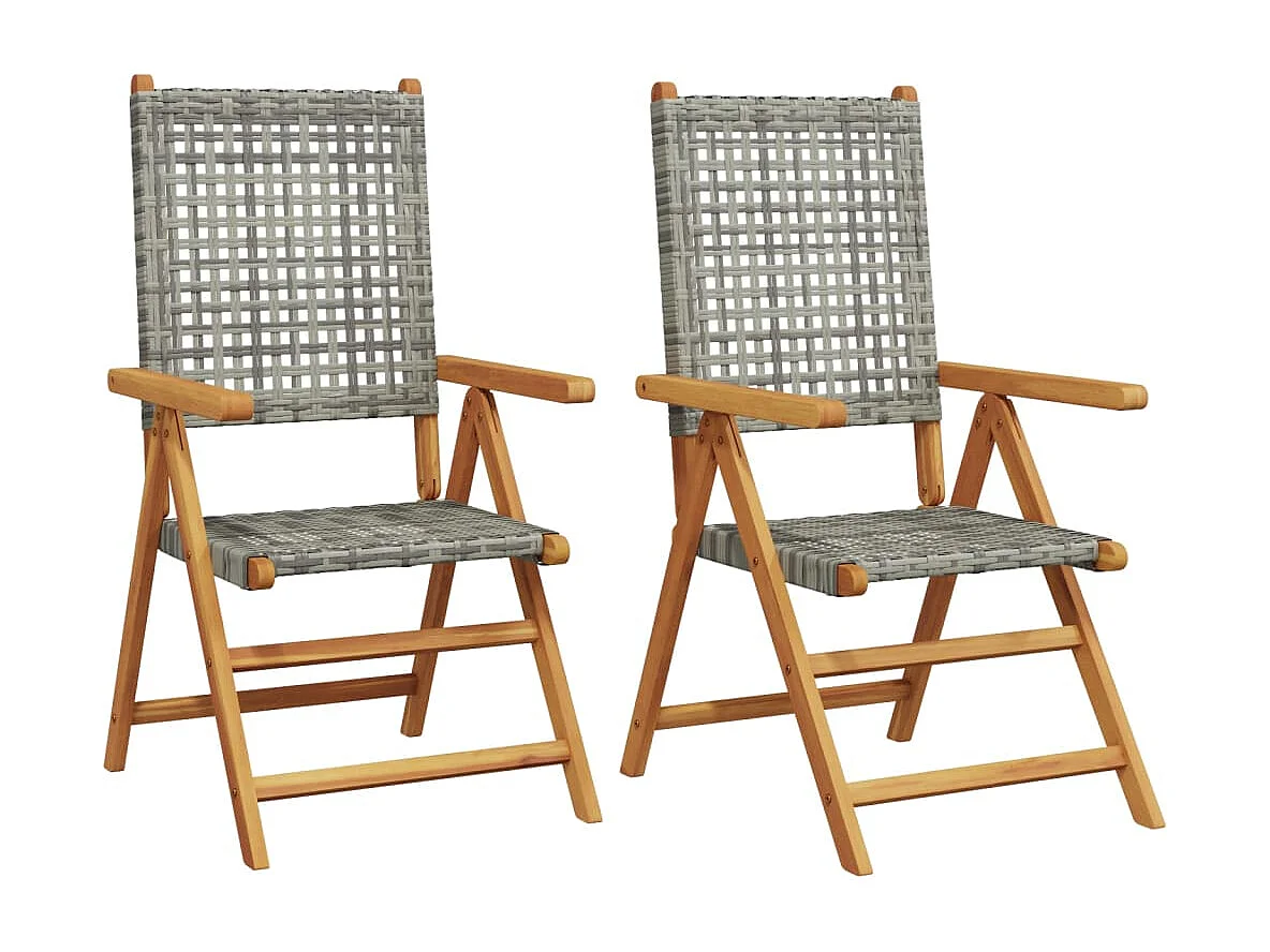 Tuinstoelen 2 st massief acaciahout en poly rattan grijs BE551464