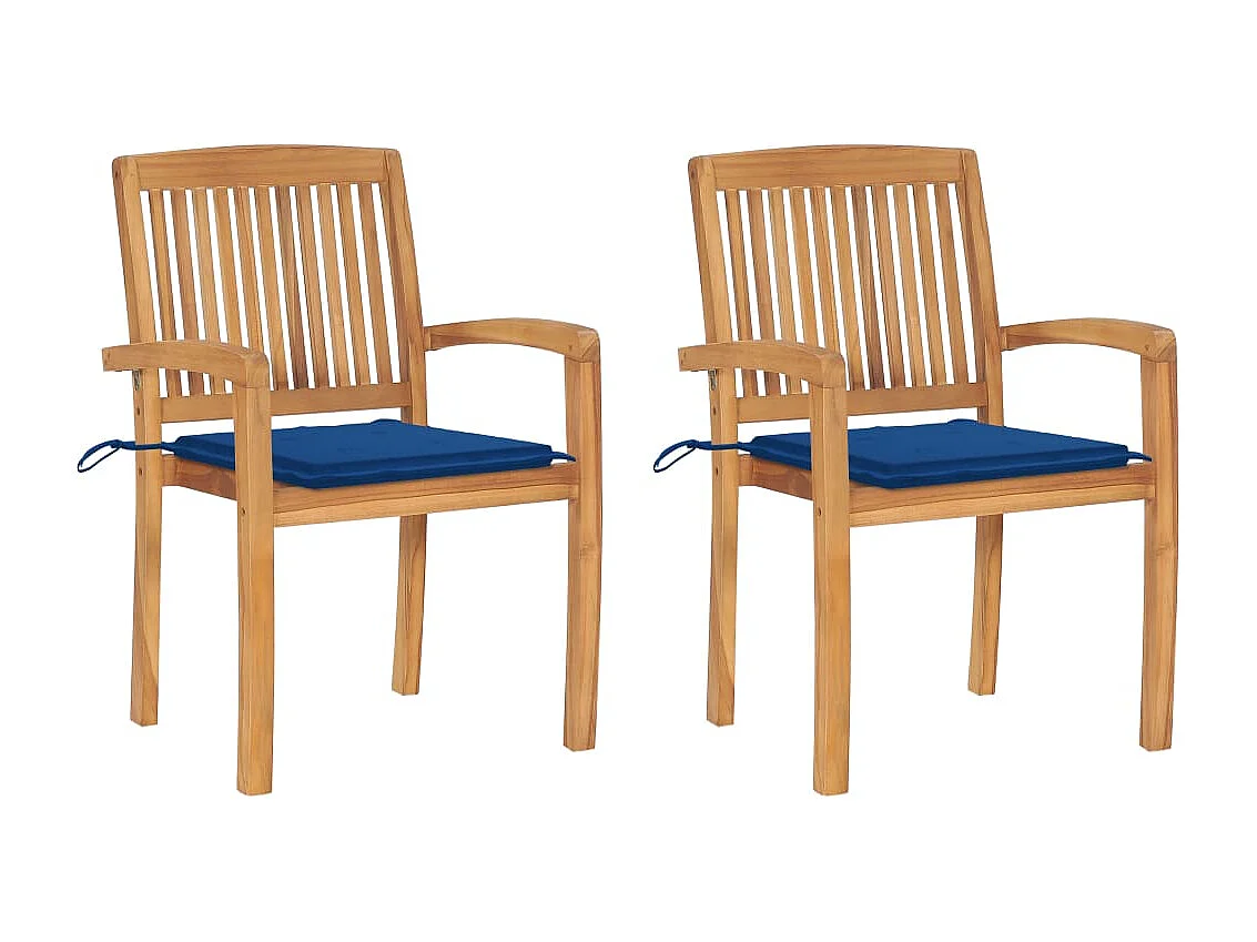 Lot de 2 Chaises de jardin avec coussins bleu royal Teck massif FR53559
