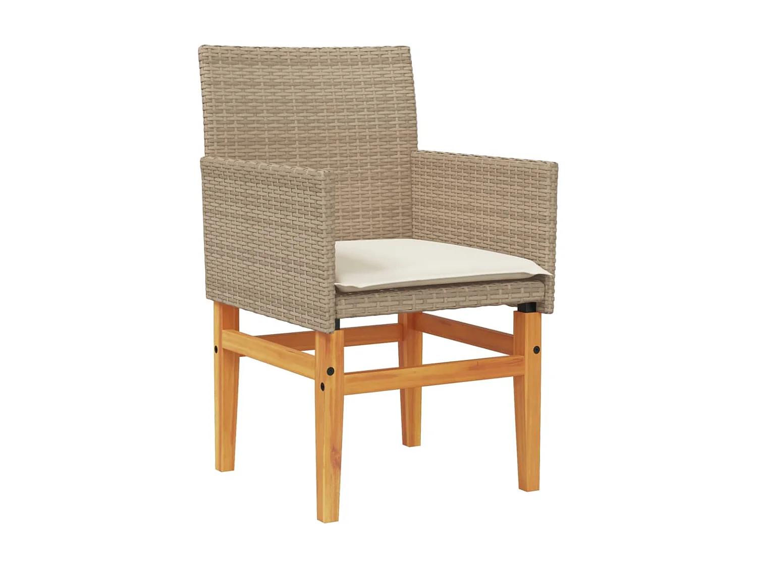 Lot de 2 Chaises de jardin coussins beige résine tressée bois FR56612