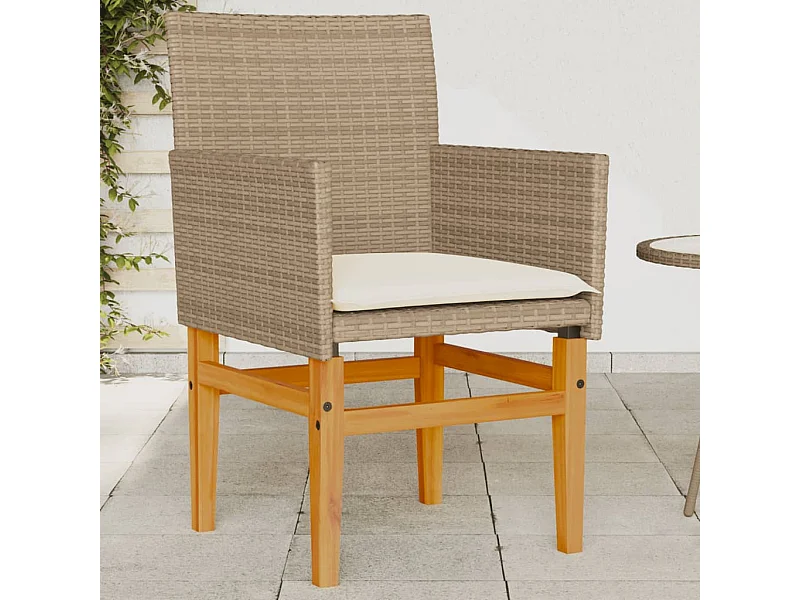 Lot de 2 Chaises de jardin coussins beige résine tressée bois FR56612