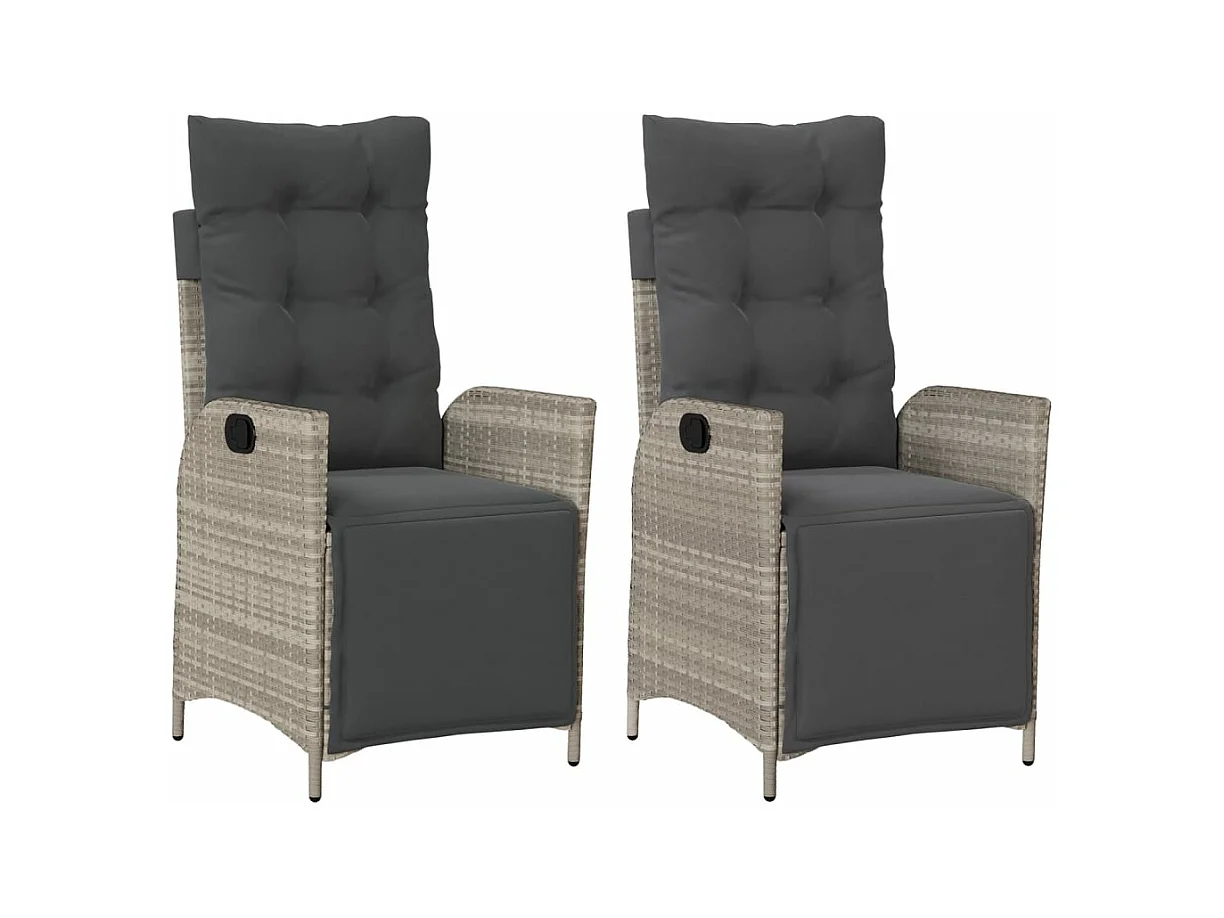 Lot de 2 Chaises inclinables de jardin avec repose-pied rotin FR44228