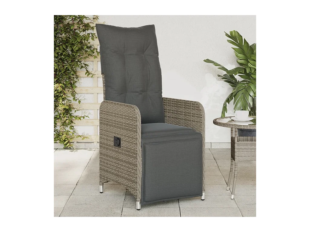 Lot de 2 Chaises inclinables de jardin et coussins gris rotin FR25026