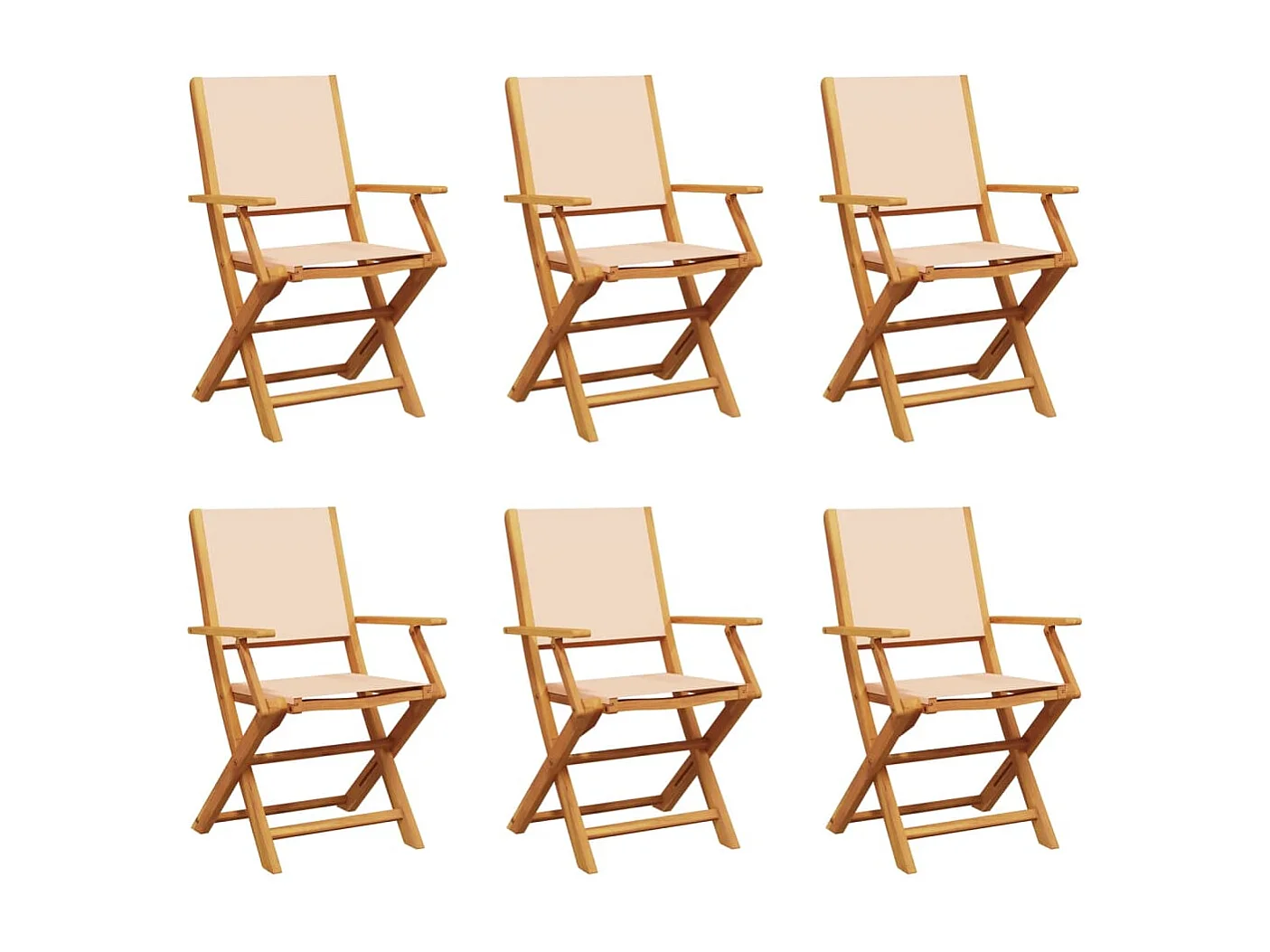 Lot de 6 Chaises de jardin pliantes beige tissu et bois massif FR72980