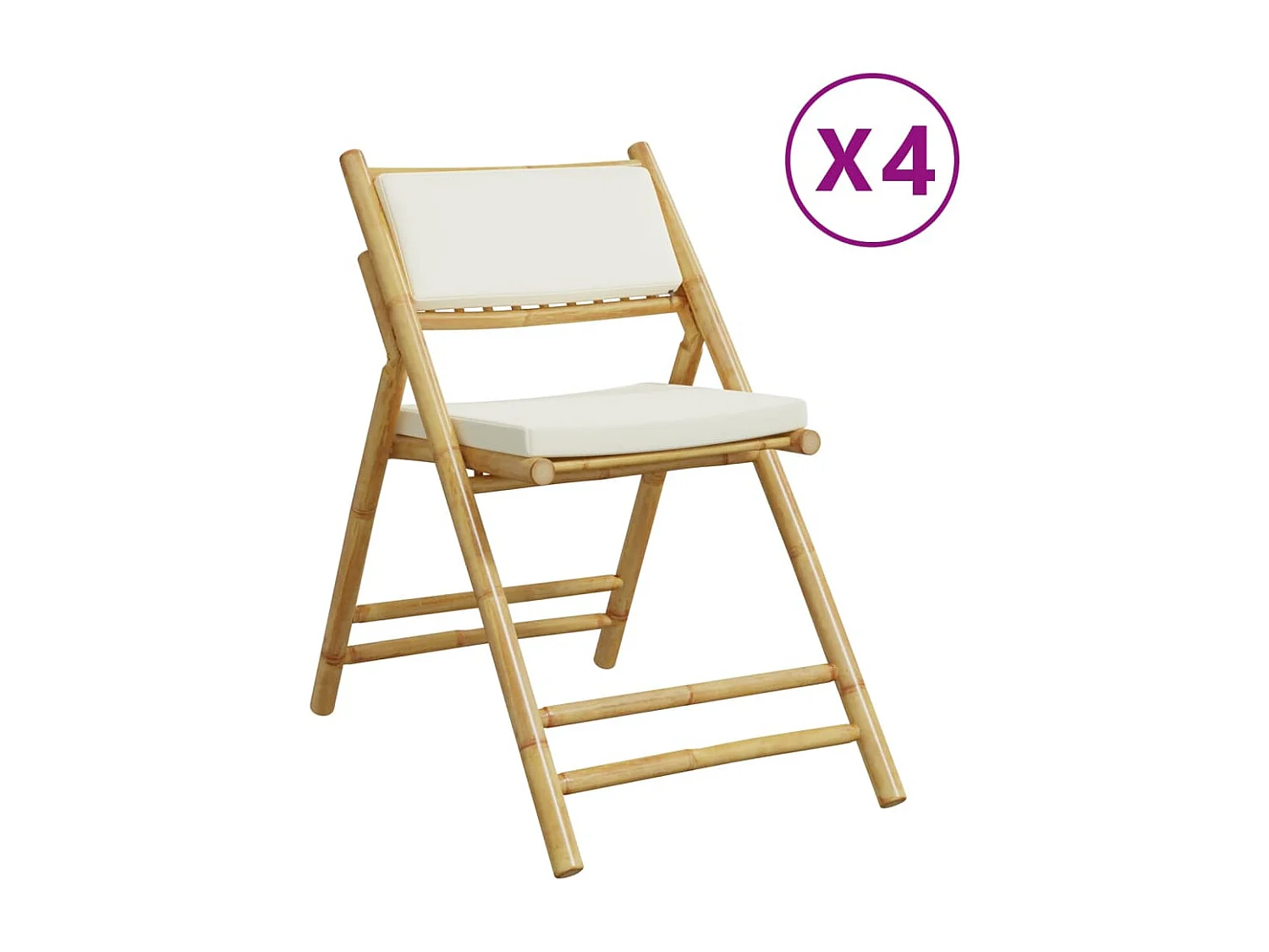 Juego de 4 Sillas de bistró plegables con cojines bambú blanco crema ES437022
