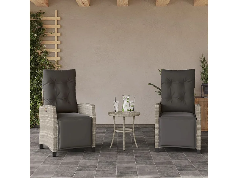 Lot de 2 Chaises inclinables de jardin avec repose-pied rotin FR38319