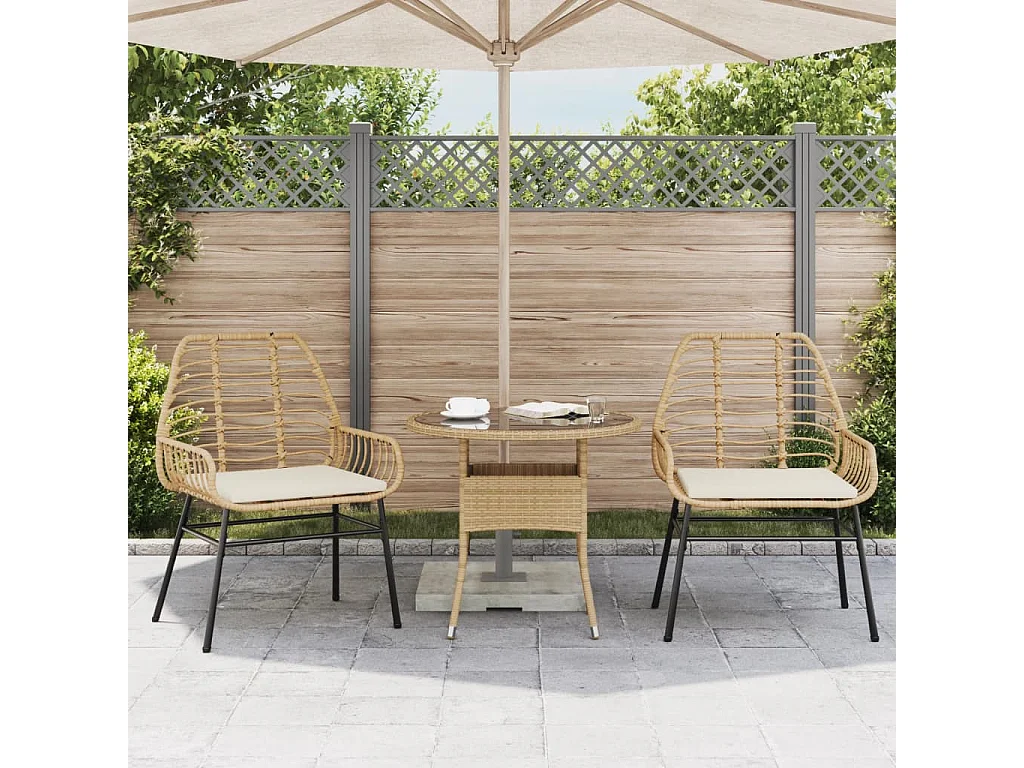 Lot de 2 Chaises de jardin et coussins marron rotin FR46393