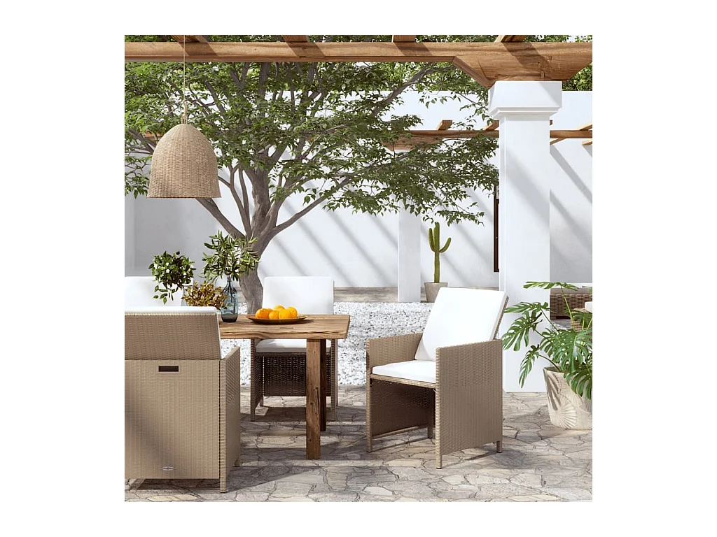 Lot de 4 Chaises à manger de jardin avec coussins beige poly rotin FR30891