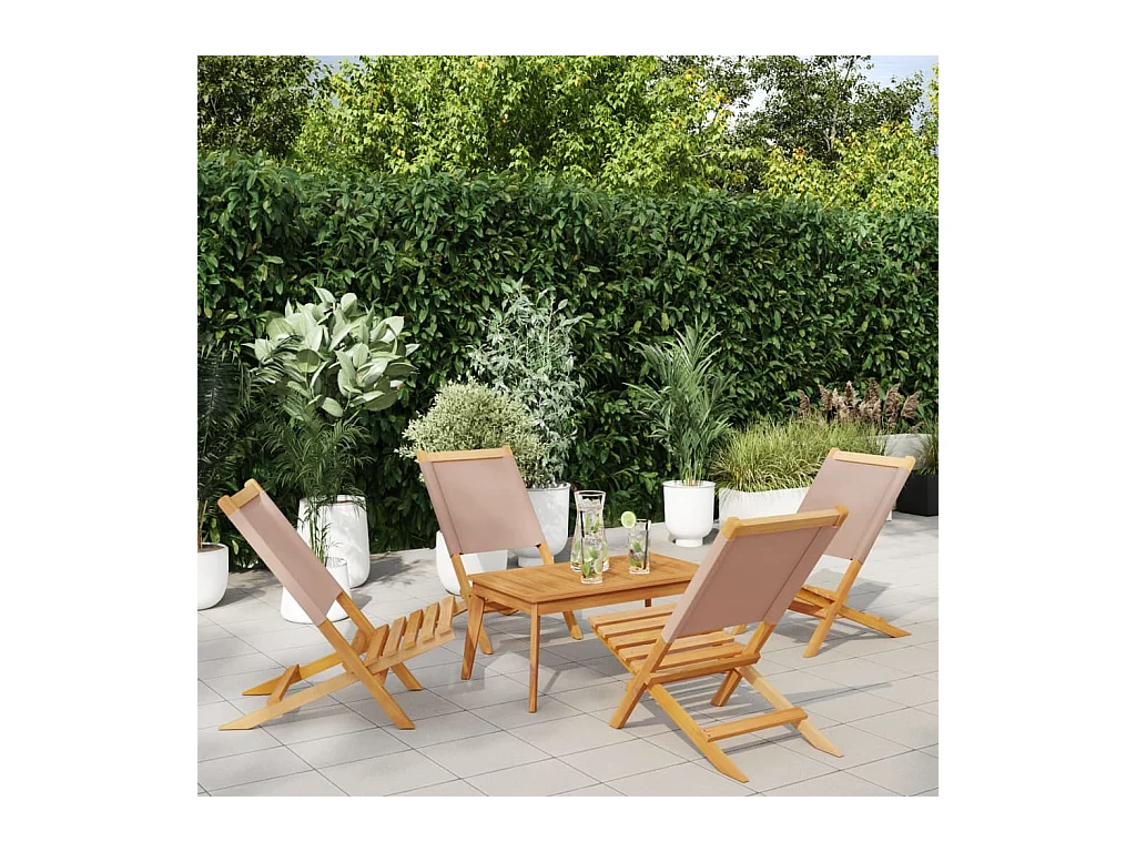 Lot de 4 Chaises de jardin pliantes taupe tissu et bois massif FR36949