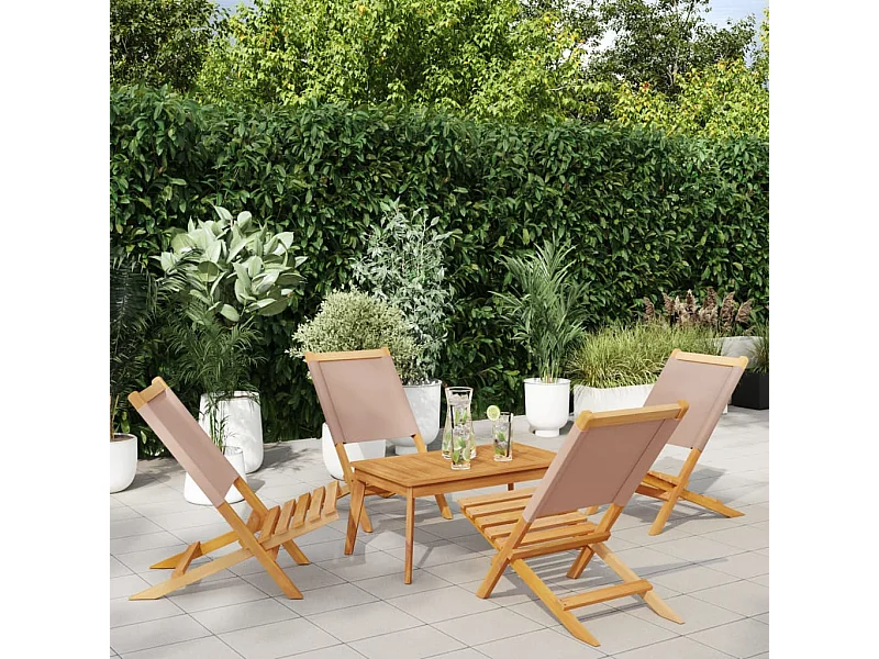 Lot de 4 Chaises de jardin pliantes taupe tissu et bois massif FR36949