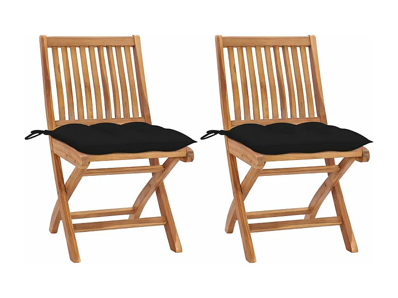 Cadeiras de jardim c/ almofadões preto 2 pcs teca maciça PT164064