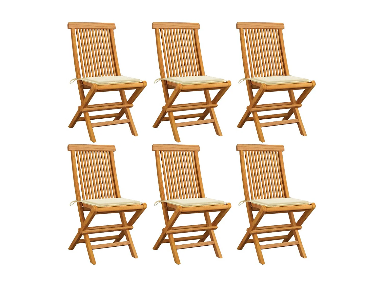 Lot de 6 Chaises de jardin avec coussins crème Bois de teck massif FR72046