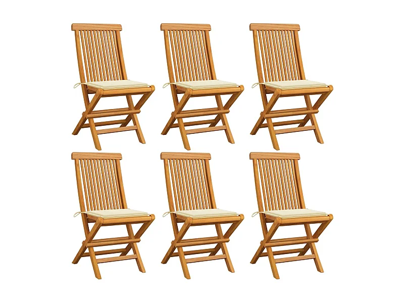 Lot de 6 Chaises de jardin avec coussins crème Bois de teck massif FR72046