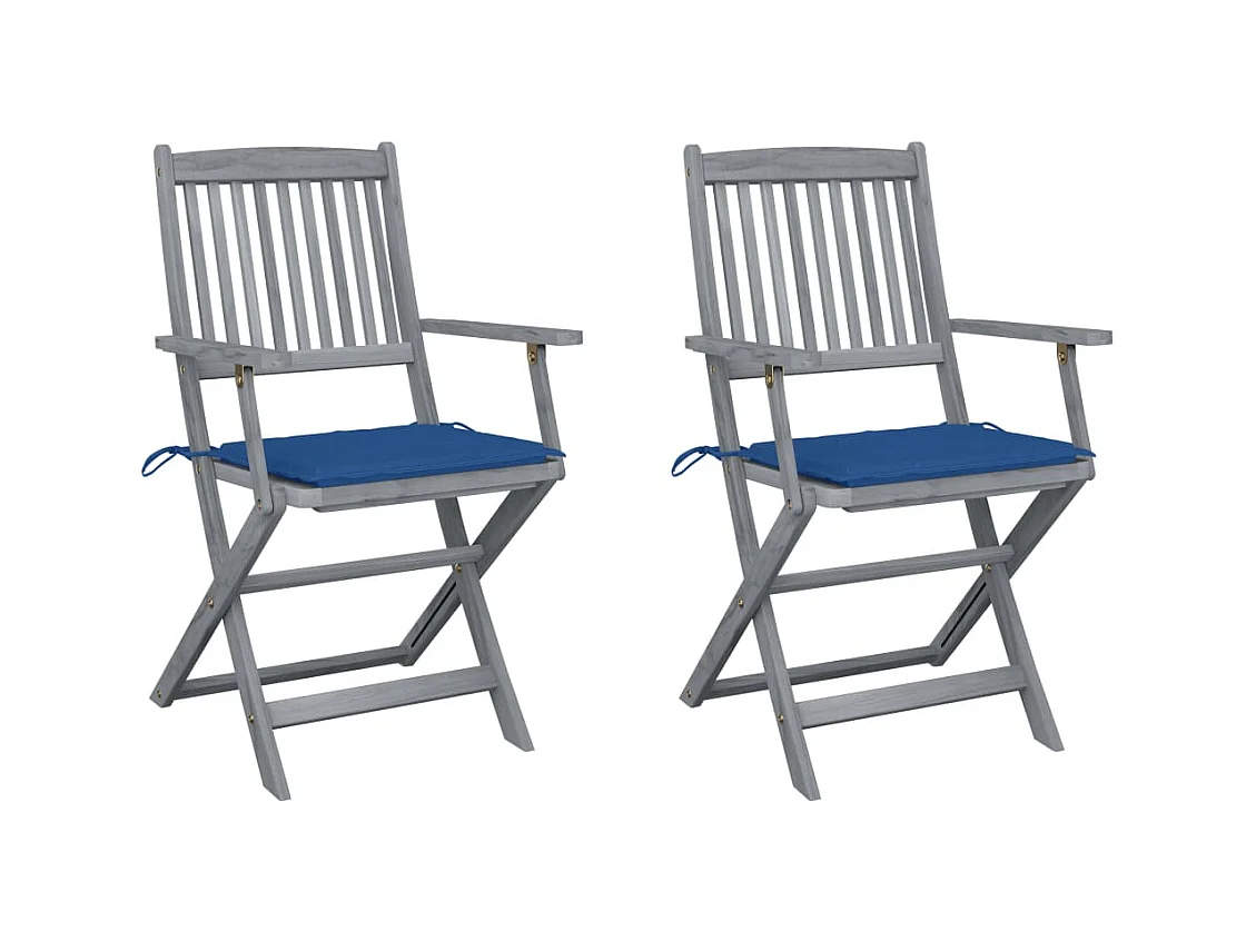 Lot de 2 Chaises pliables de jardin avec coussins Bois d'acacia FR11130