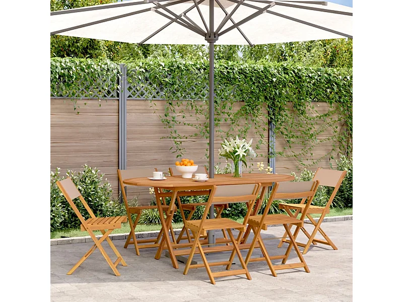 Lot de 6 Chaises de jardin pliantes taupe tissu et bois massif FR47398
