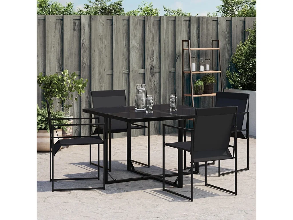 Lot de 4 Chaises de jardin noir acier et textilène FR92736