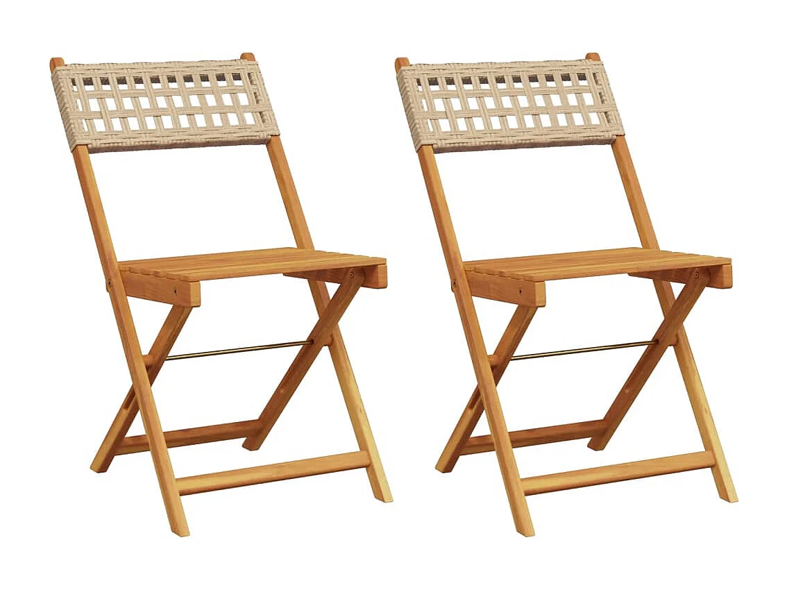 Lot de 2 Chaises de bistrot beige bois massif d'acacia et rotin FR53431