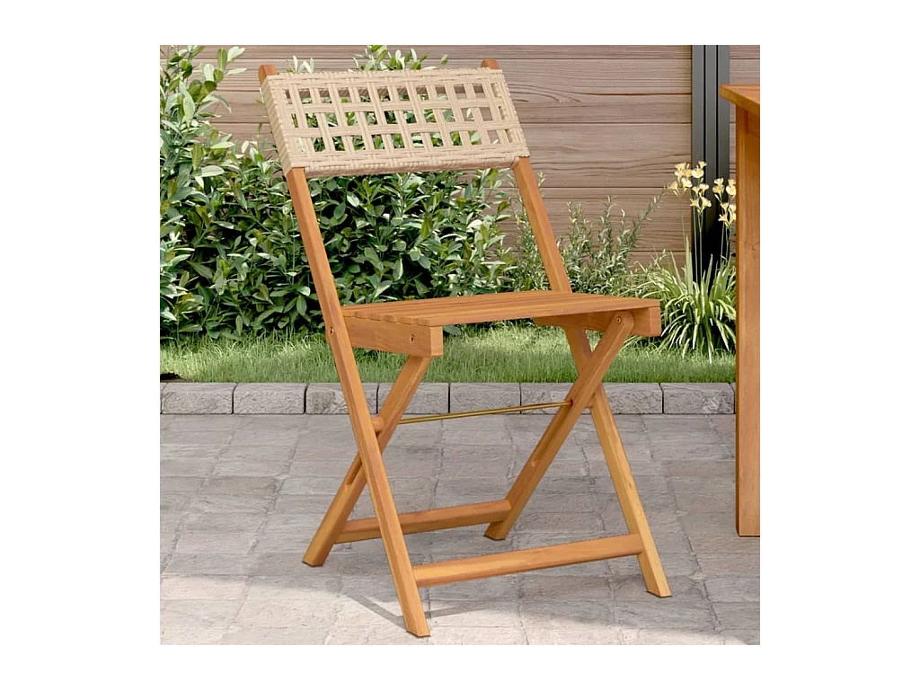 Lot de 2 Chaises de bistrot beige bois massif d'acacia et rotin FR53431
