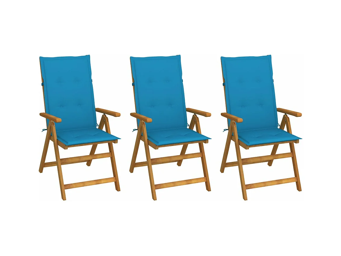 Lot de 3 Chaises pliables de jardin avec coussins Bois d'acacia FR55738