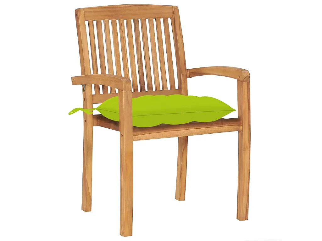 Lot de 2 Chaises de jardin avec coussins vert vif Teck massif FR68839