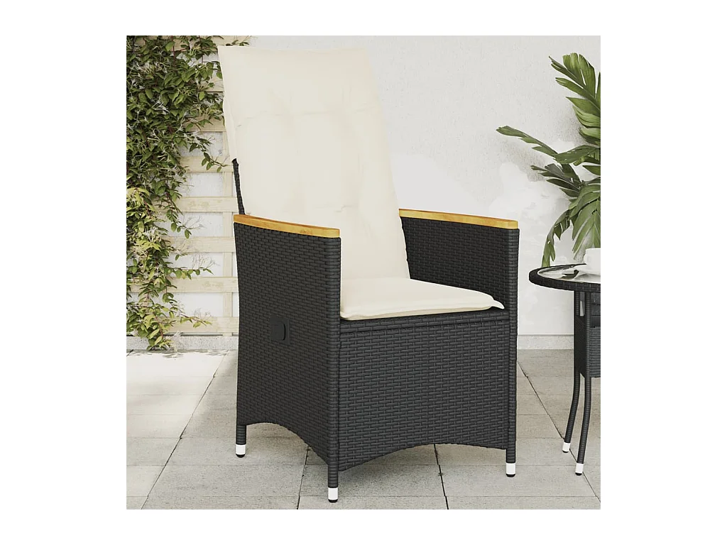 Chaise inclinable de jardin avec coussins noir résine tressée FR55246