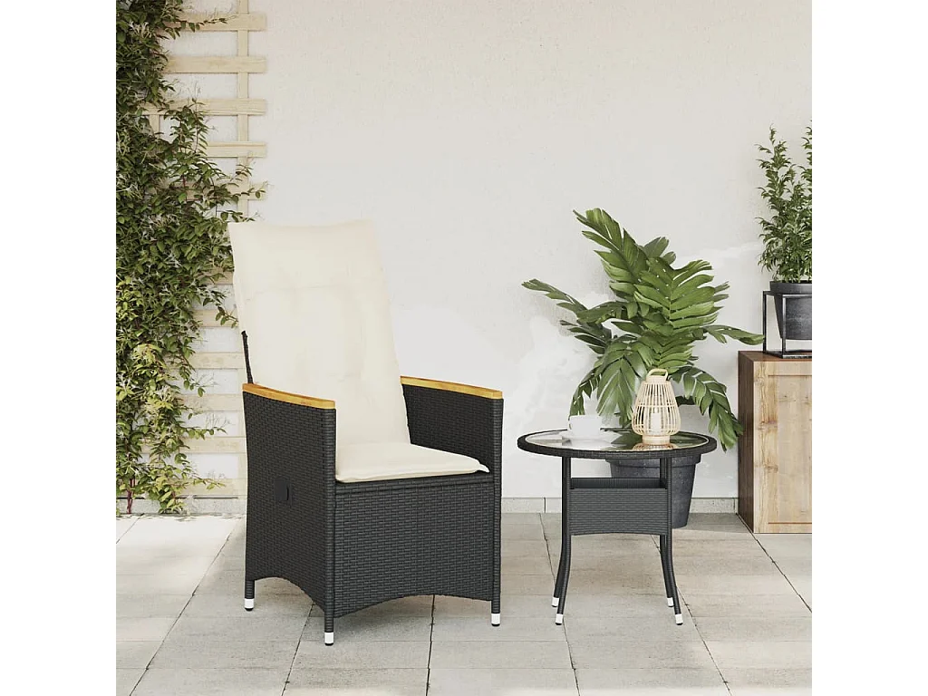 Chaise inclinable de jardin avec coussins noir résine tressée FR55246