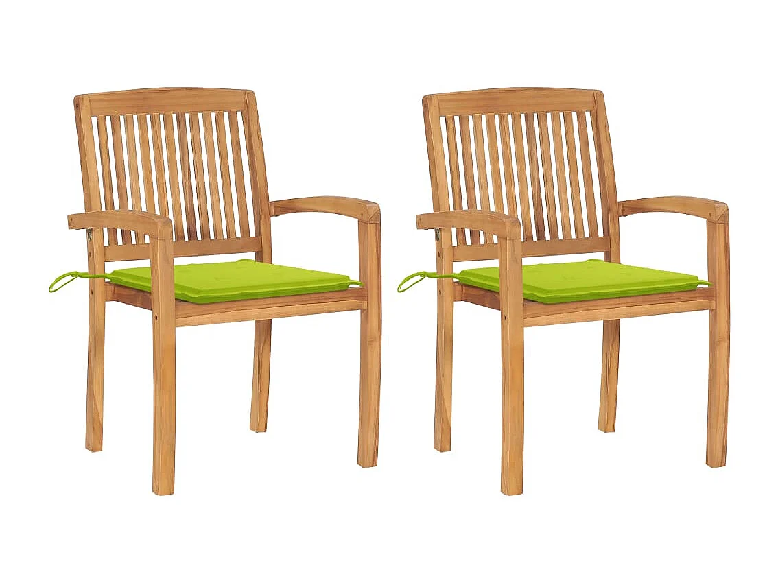 Lot de 2 Chaises de jardin avec coussins vert vif Teck massif FR27566