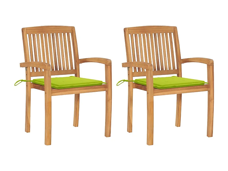 Lot de 2 Chaises de jardin avec coussins vert vif Teck massif FR27566