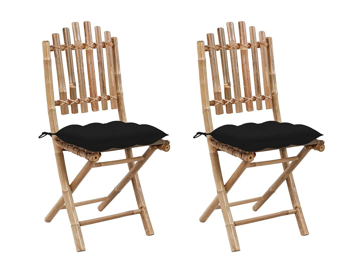 Lot de 2 Chaises pliables de jardin avec coussins Bambou FR79189