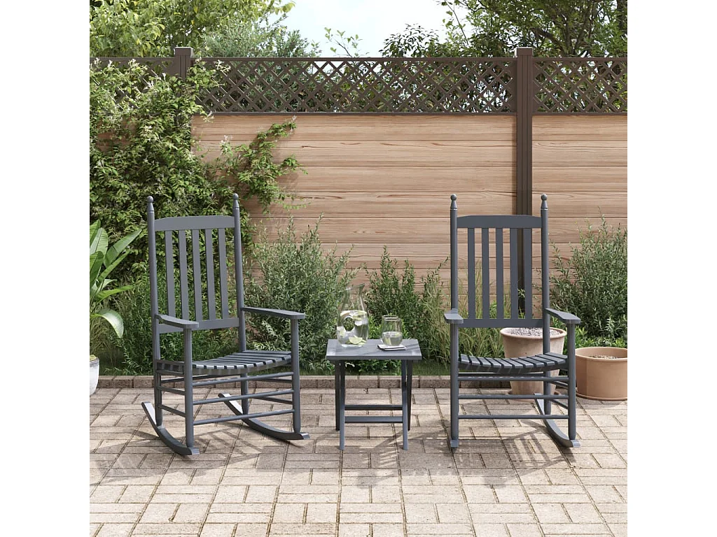 Lot de 2 Chaises à bascule sièges incurvés gris peuplier massif FR68184