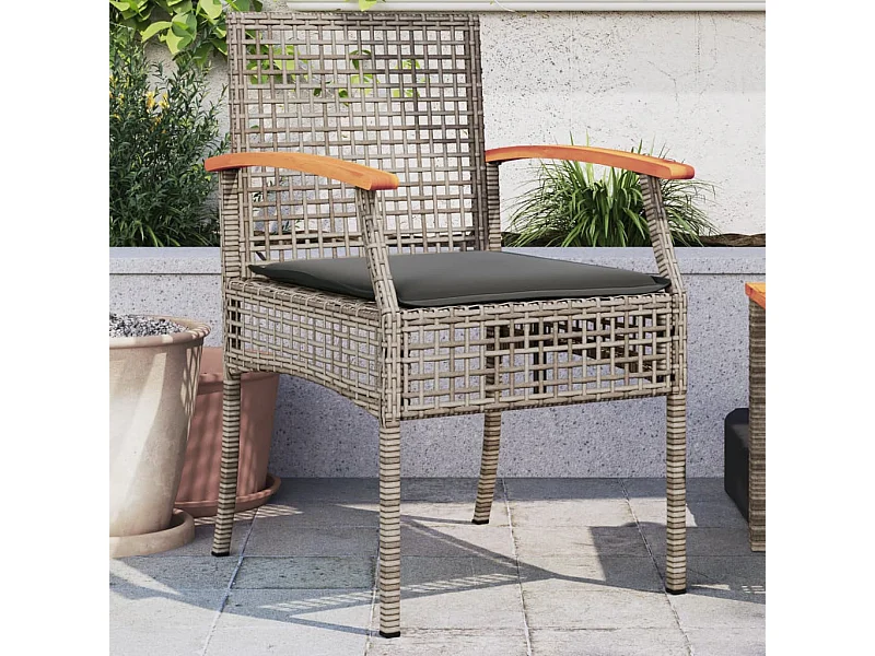 Lot de 2 Chaises de jardin coussins gris résine tressée acacia FR74374