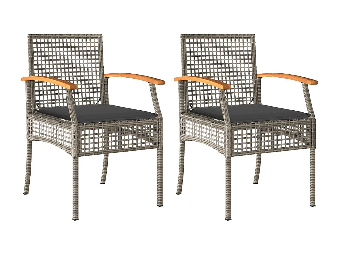 Lot de 2 Chaises de jardin coussins gris résine tressée acacia FR74374